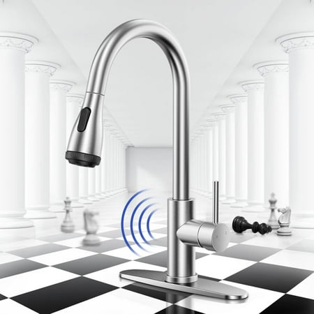 

Touchless Kitchen Faucet-Smart Kitchen Sink Faucet sensor 4Mode Pull Down Kitchen Sprayer Fingerprint Resistant Dual Temp. Handle with 1/3 Hole Deck Plate Stainless Steel Brushed Nickel