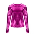 thumbnail image 4 of HongQid Metallic Shirts for Women's Sparkly Disco Party Shiny Tops Long Sleeve Round Neck Tee, 4 of 6