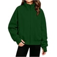 thumbnail image 2 of LUGOGNE Boys Girls Zip Up Jacket Kids Mock Neck Long Sleeve Athletic Sweatshirt with Thumb Hole and Pockets Army Green,130, 2 of 7
