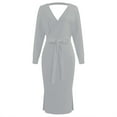 thumbnail image 4 of Women's Sweater Dress Autumn Winter Long Sleeve V Neck Tie Waist Dress Stylish Casual Elegant Outfit for Parties and Daily Wear Women Fall Fashion, 4 of 4