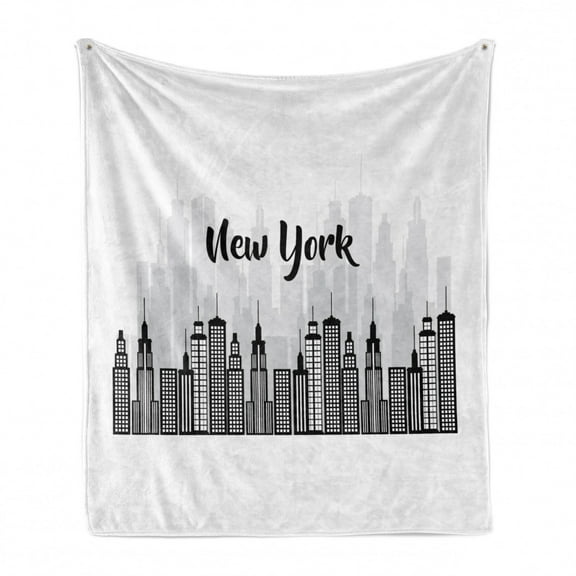 NYC Scene Soft Flannel Fleece Throw Blanket, Modern Design of New York Calligraphy with City Skyscrapers, Cozy Plush for Indoor and Outdoor Use, 60" x 80", Charcoal Grey White, by Ambesonne