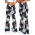 thumbnail image 5 of Womens High Waisted Flared Pants Soft Stretchy Workout Yoga Casual Bell Bottom Leggings with Prints (M, Black-Leaves), 5 of 7