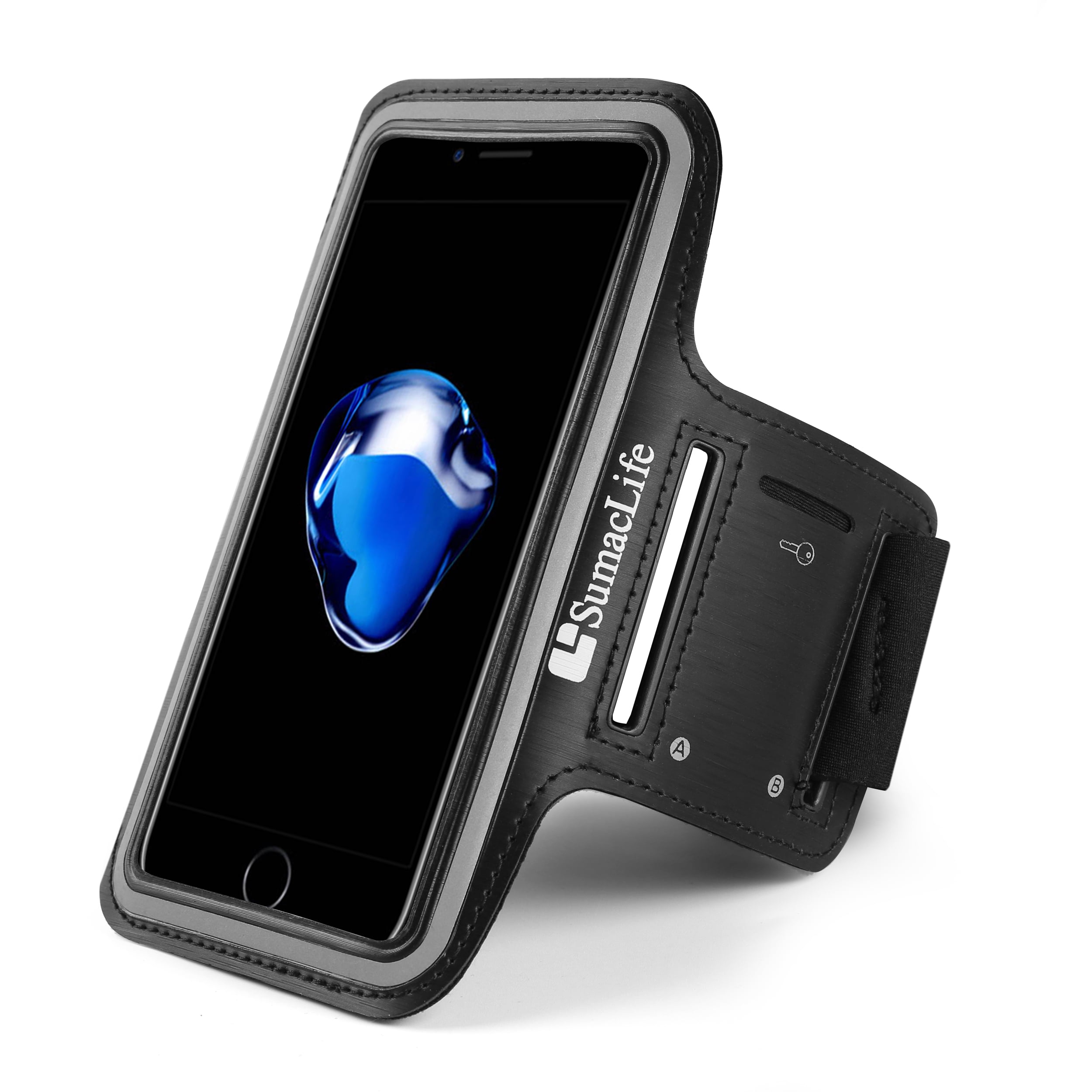 SumacLife Waterproof Sweat-Resistant Universal Armband Case for Smartphones, Neoprene Adjustable Running Arm Strap with Touchscreen Access, Black
