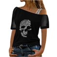 thumbnail image 1 of Blusa casual para mujer Camiseta estampada Malla Fuera del hombro Patchwork Manga corta Tops Pompotops hkajfhjk473630, 1 of 7