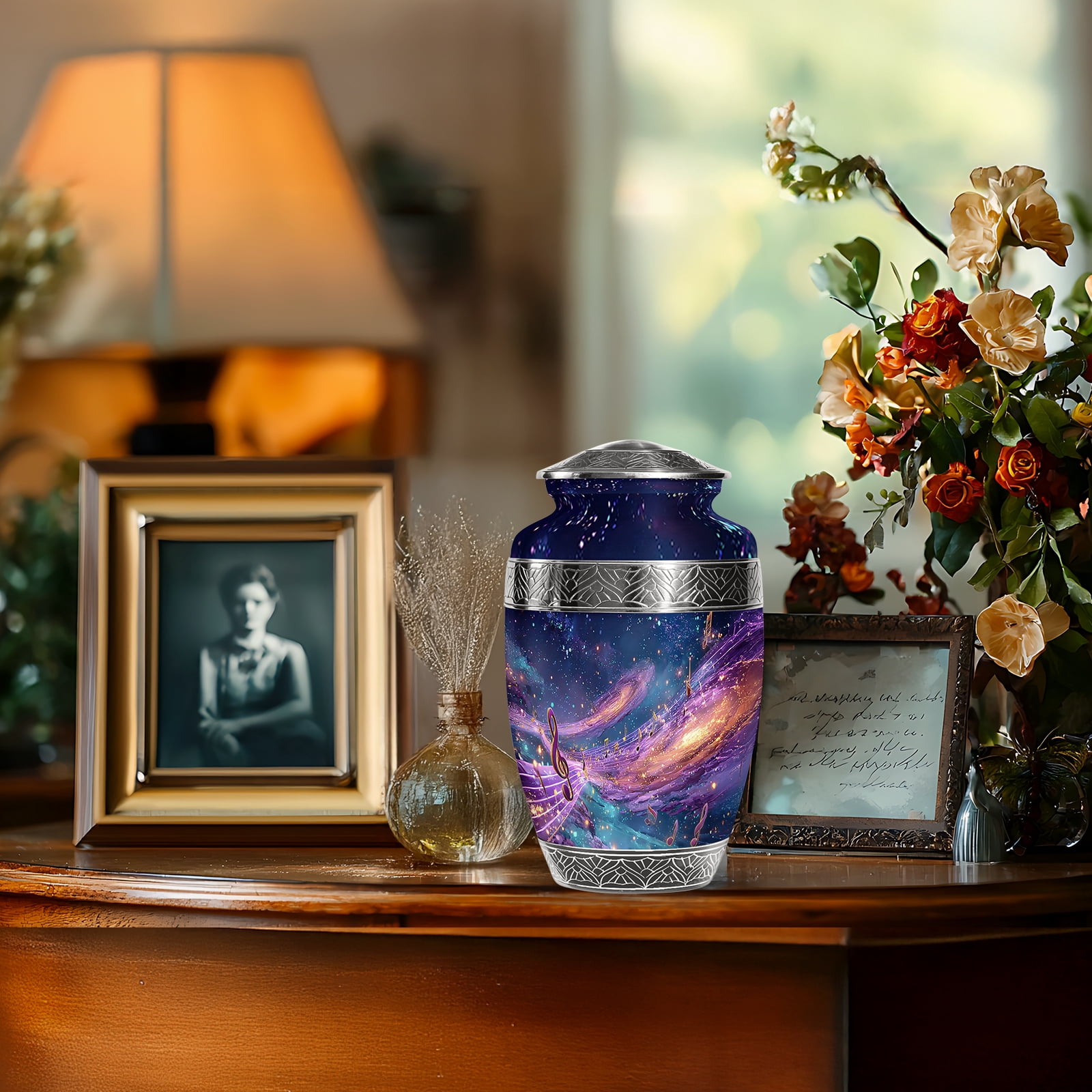 KARYLIZ Music Urn - 10 Inch - Large Decorative Urn For Ashes For Women - Galaxy of Music Funeral Urns for Ashes Adult Men - Cremation For Ashes Adult Male & Female - Musical Notes Urns for Mom & Dad