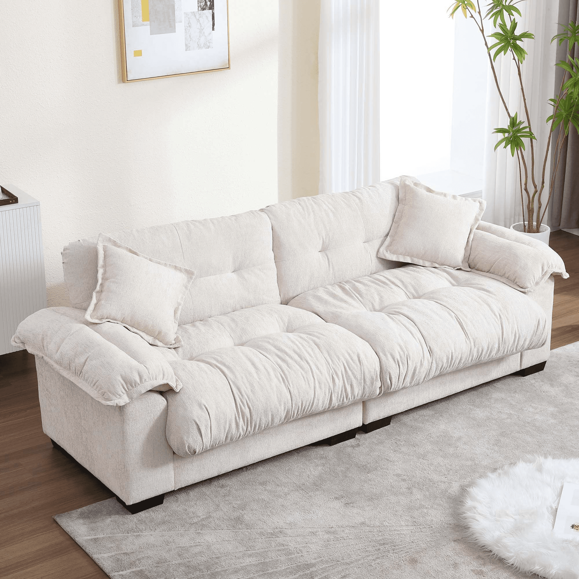 GNIXUU 90.5" Oversized Loveseat ,Chenille Modern Cloud Couch Loveseat for Small Spaces, 2 Seater Sofa Comfy Sleeper Sofas Easy Assembly for Living Room ,Study Room, Office,Beige