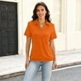 thumbnail image 4 of Womens Polo Shirts Short Sleeve Solid Color Tops Business Casual Tops Collared V Neck Dressy Blouses Saffron S, 4 of 4