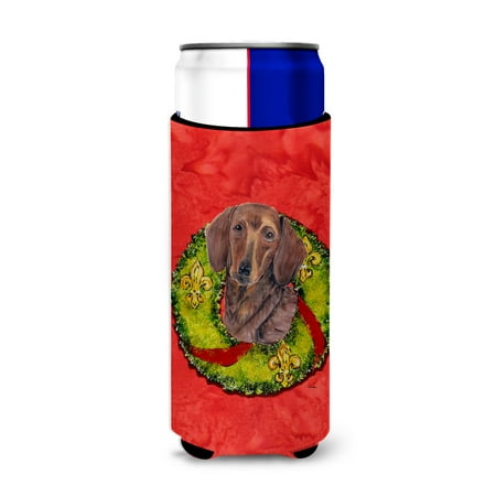 

Caroline s Treasures SC9105MUK Dachshund Christmas Wreath Ultra Hugger for slim cans Slim Can multicolor
