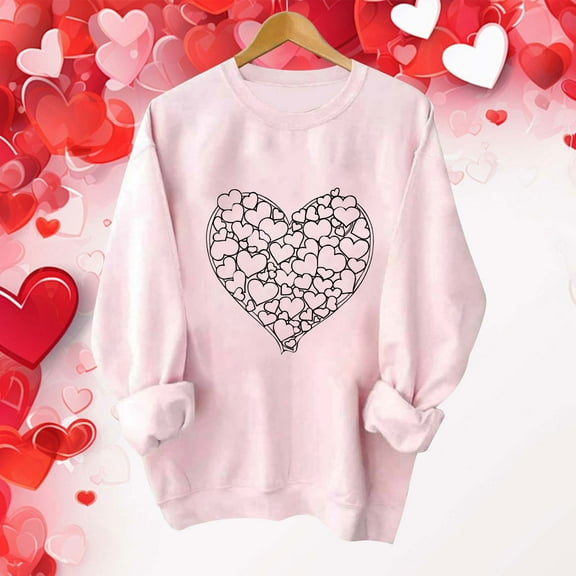 Inverlee Valentine's Day Sweatshirt Women Sweet Love Heart Graphic Sweatshirts Casual Pullover Sweater Tops Crewneck Teen Girls Long Sleeve Tops for Women