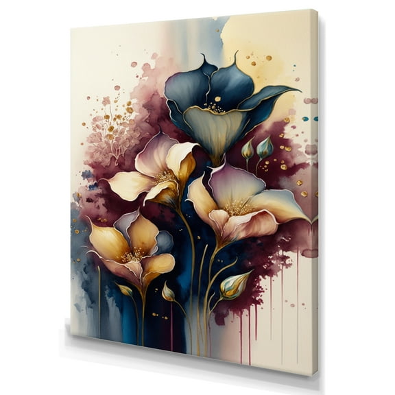 Designart Blue And Burgundy Cally Lily Bouquet I Canvas Wall Art