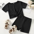 thumbnail image 6 of Baby Girl Outfits Summer Girls Boys Short Sleeve Casual Ribbed Tops Shorts Set Kids Clothes Black 12 Months-18 Months, 6 of 6
