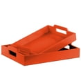 thumbnail image 1 of Wood Rectangular Serving Tray with Cutout Handles Set of 2 - Orange - Benzara, 1 of 2