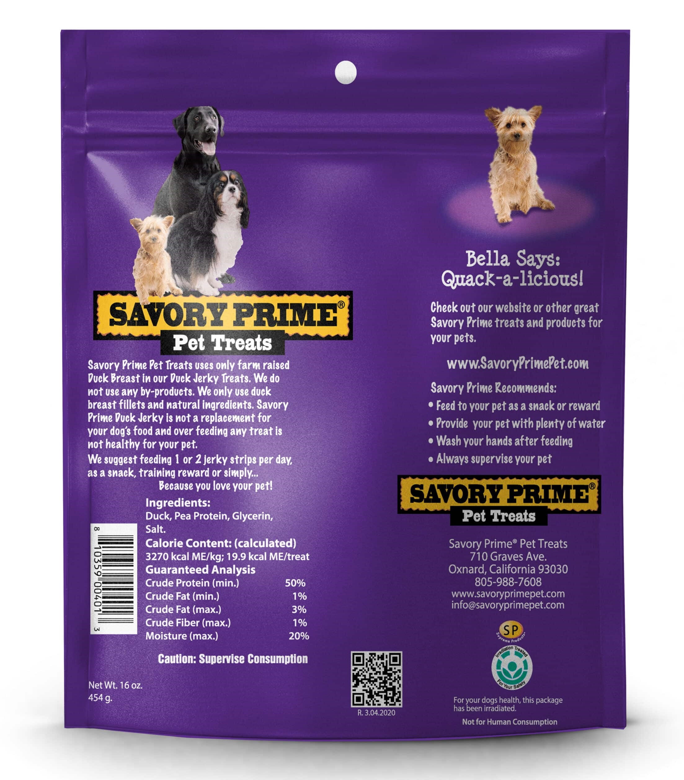 Savory Prime 401 Natural Duck Jerky Dog Treats, 16-oz