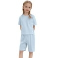 thumbnail image 1 of TZEWGL Ensemble 2 Pcs Pull à Manches Courtes T-Shirt Col Rond Hauts Shorts pour Fille Maison et Extérieur pour Tout-Petits Taille 3-4T, 1 of 8