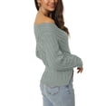 thumbnail image 3 of INSPIRE CHIC Women's Fall Winter Wrap V Neck Long Sleeve Ribbed Knit Crop Sweater Tops L Grey, 3 of 6