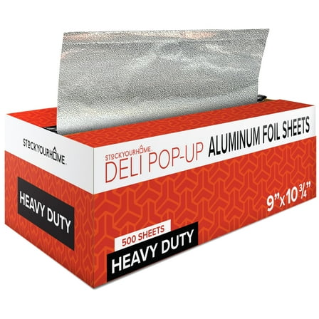 9” Ultra Heavy Duty Pop Up Deli Aluminum Foil Sheets, 500 Count Pre-Cut Foil Sheets, Heavy Duty Foil for Restaurant, Disposable Foil for Food, Tin Foil Sheets for Burrito, Hot Dog or Sandwich
