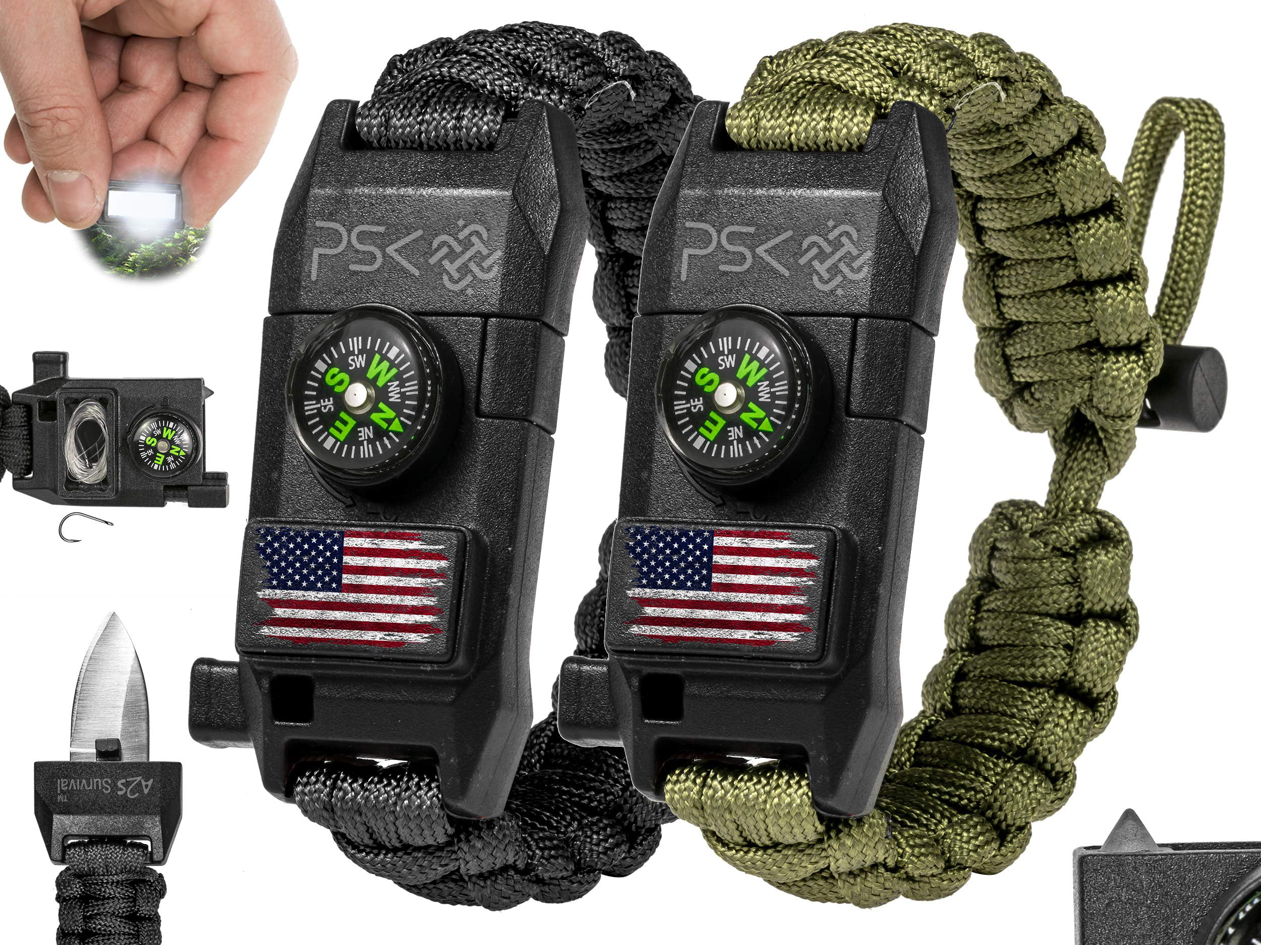NEW Paracord survival bracelet with whistle fire starter 25 units SALE knife 