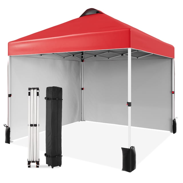 10 x 10 Pop Up Canopy, All Season Instant Canopy with 2 Sidewalls and Vented Roof, Portable Party Tent with Wheeled Carry Bag and Sandbag for Camping, Picnic, Party