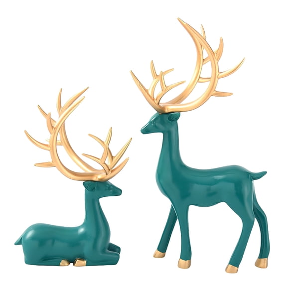 XIBUFE 2026 New Resin Sitting Standing Deer Statues Reindeer Figurines Christmas Decor for Cabinet Desktop for Holiday Decorations, Home Decor, Christmas Parties, Mantel Display, Winter Themes