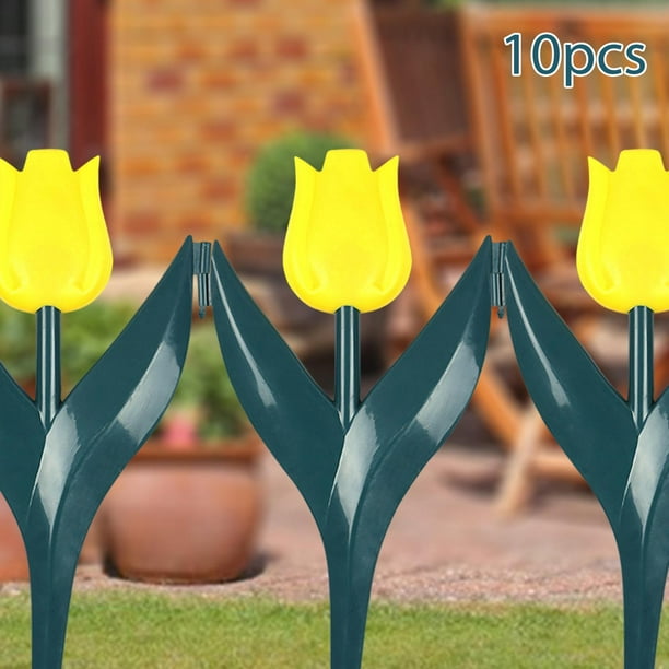 10 piezas de borde de tulipán para jardín, jardín, tulipán artificial, borde decorativo para paisajismo, para decoración de exteriores, fácil Flor amarilla