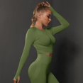 thumbnail image 5 of Tiweut Women's Yoga Exercise Sport Crop Tops Long Sleeve Thumb Holes Slim Fit Solid Running Gym Tee Shirts,Army Green, 5 of 5