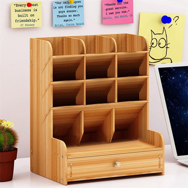 Organizador de escritorio de madera para oficina, portalápices, caja de almacenamiento de papelería, accesorios de escritorio