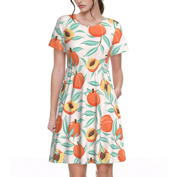Fotbe Peach Vestido Largo de Moda para Mujer, Vestido Tipo Camiseta con Manga Corta y Estilo Casual a Rayas y Bloques de Color