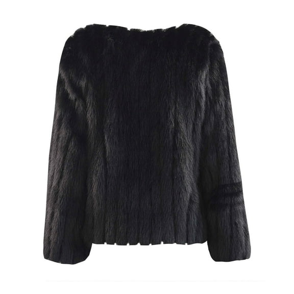 AOOCHASLIY 2023 Women Winter Coat Women's Solid Vertical Stripe Toka Faux Rabbit Short Coat V-Neck Coat Faux Coat