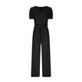 thumbnail image 4 of Summer Jumpsuits for Women 2026 Sexy Short Sleeve Casual Dressy Overalls V Neck Belted Wide Leg Rompers Pocket Loose Fit Ladies Comfy Cute Fashion Dressy Clothes, 4 of 6