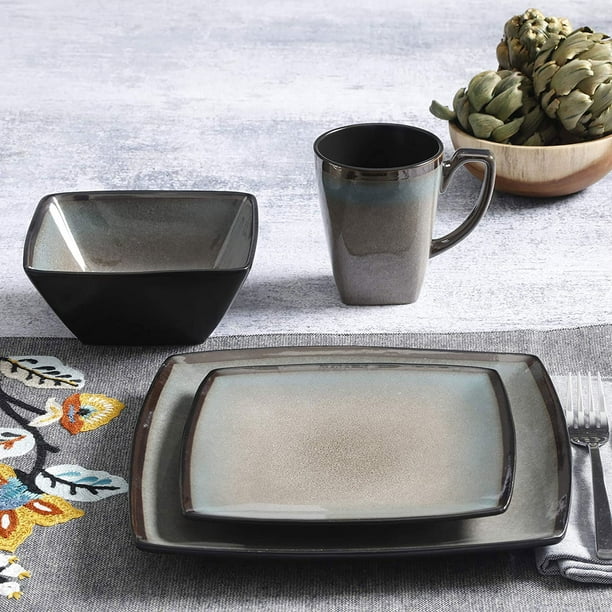 Gibson Elite Tequesta 16 Piece Square Dinnerware Set Taupe