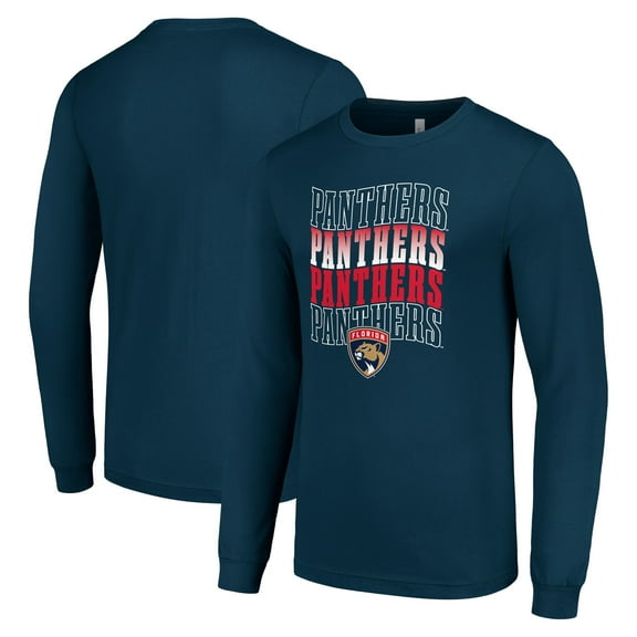 Men's Starter Navy Florida Panthers Four Team Name Logo Long Sleeve Graphic T-Shirt