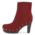 thumbnail image 2 of YDN Women's Rounded Toe Side Zippers Ankle Boots Platform Block High Heels Studded Booties Work Daily Party Shoes Size 9 Red, 2 of 4