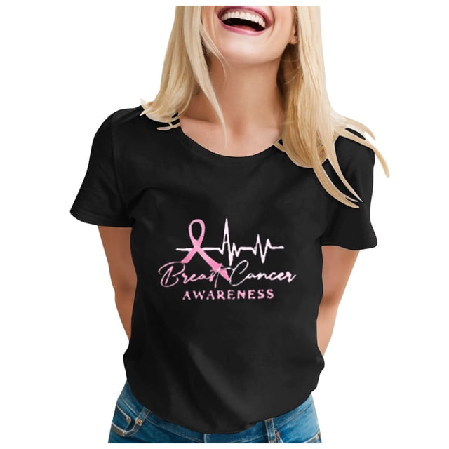 TSADFHJI Chandail à Col Rond Femme TP T-Shirt Imprimé Cancer pour Femmes T-Shirt de Publicité Internationale Lune T-Shirt à Manches Courtes TG Noir