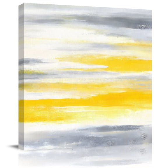 Wall Art Prints, Yellow Grey Framed Canvas Prints for Bedroom Living Room Bathroom Office, Vintage Farmhouse Abstract Oil Painting Gallery Wrap Wall Art Poster for Gifts Home Decor 20"x20"