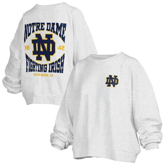 Women's Pressbox Oatmeal Notre Dame Fighting Irish Waist Length Oversized Janise Melange Sweatshirt