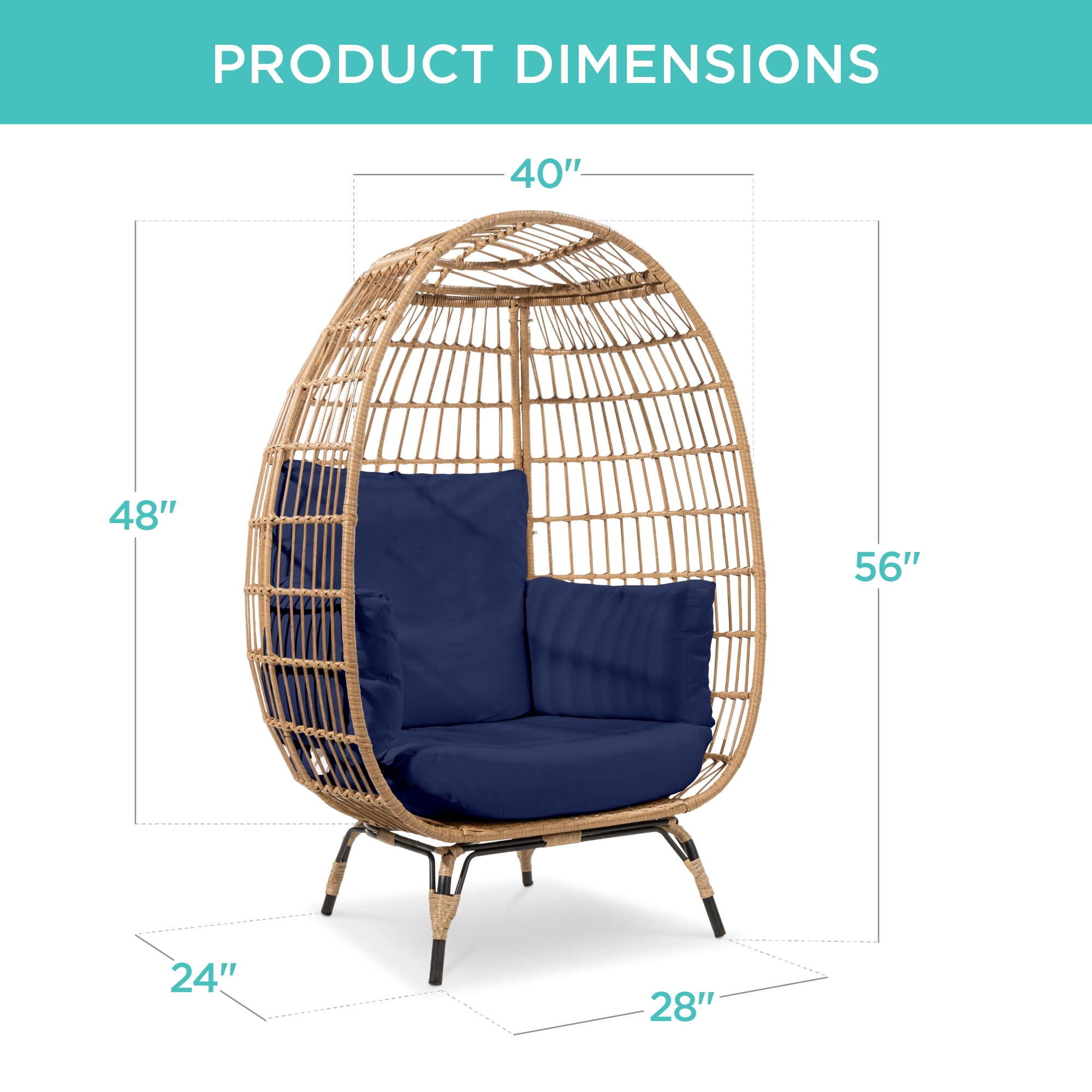 laser Champagne knijpen Best Choice Products Wicker Egg Chair Oversized Indoor Outdoor Patio  Lounger w/ Steel Frame, 440lb Capacity - Navy - Walmart.com