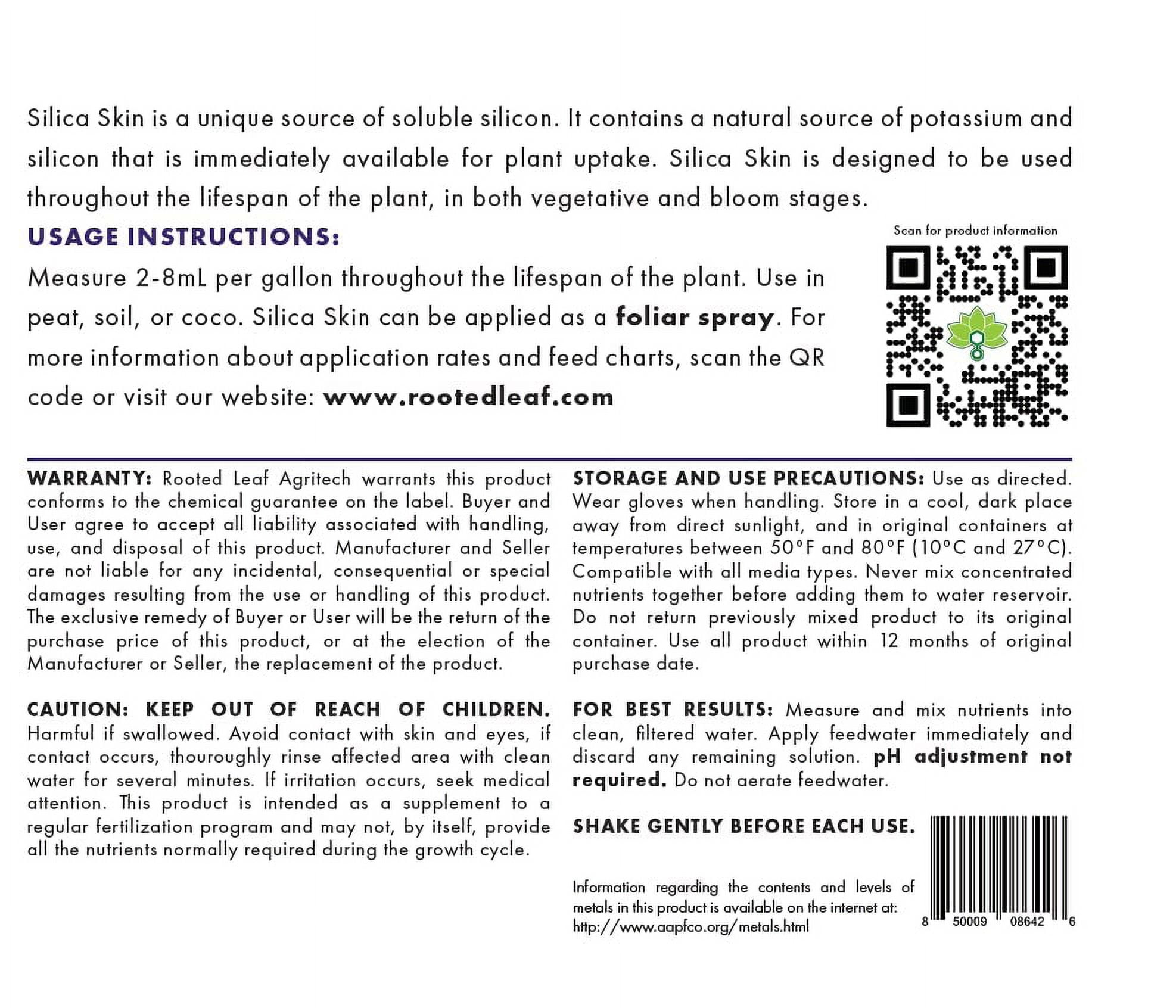 Silica Skin - Silica Fertilizer for Plants, Derived from Natural Sand with Plant Based Organic Acids, hydroponics, Soil/Coco/peat, foliar Spray - 2.5 Gallon