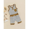 thumbnail image 3 of Franhais Lovely Little Boy Shorts Set, Buttoned Round Neck Sleeveless Stripe Tops with Pocket Elastic High Waist Short Pants, 3 of 8