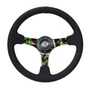 NRG Reinforced Steering Wheel (350mm / 3in. Deep) Black Suede w/ 5mm Floral 3-Spoke Center