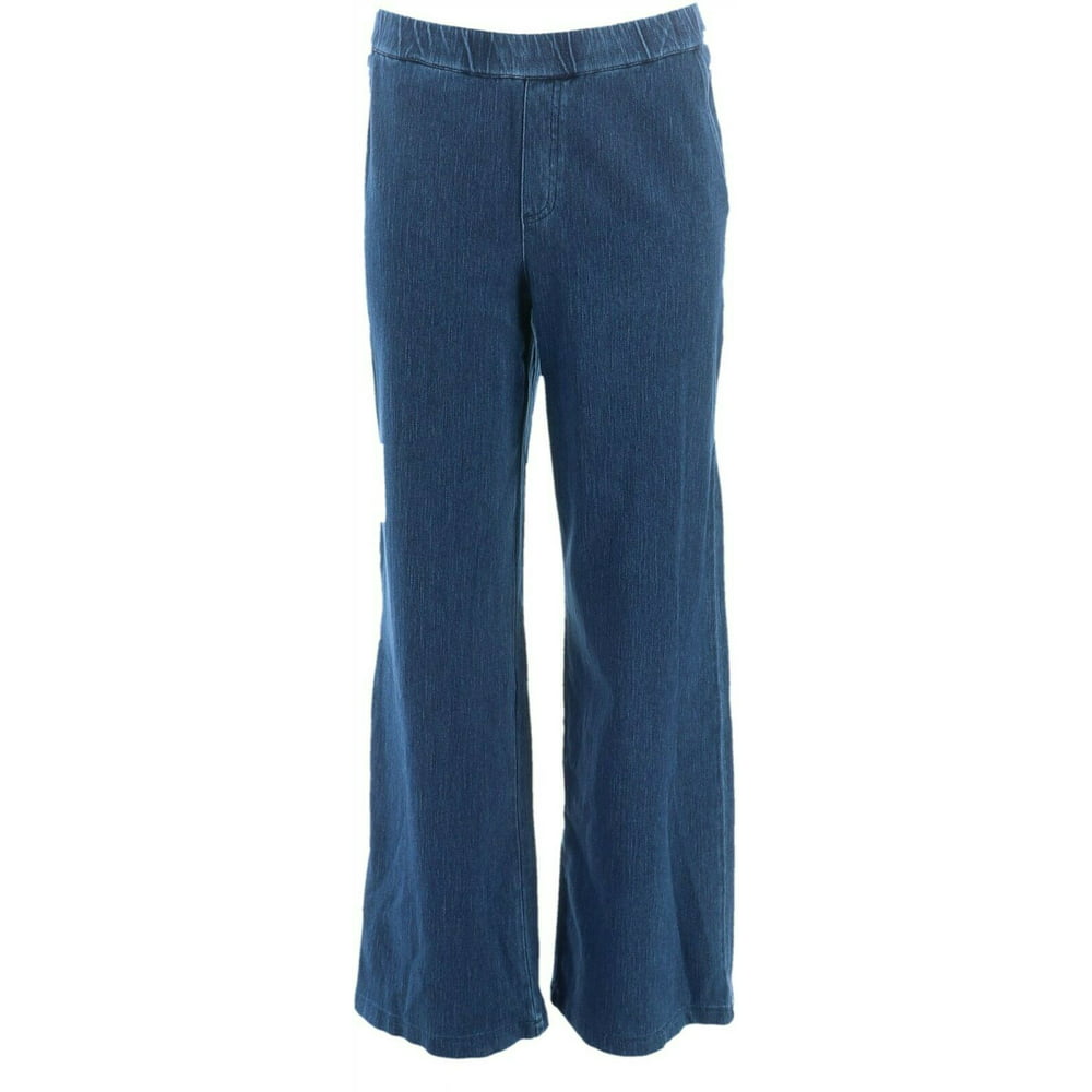 H by Halston - Halston Knit Denim Pull-On Wide Leg Jeans Women's ...