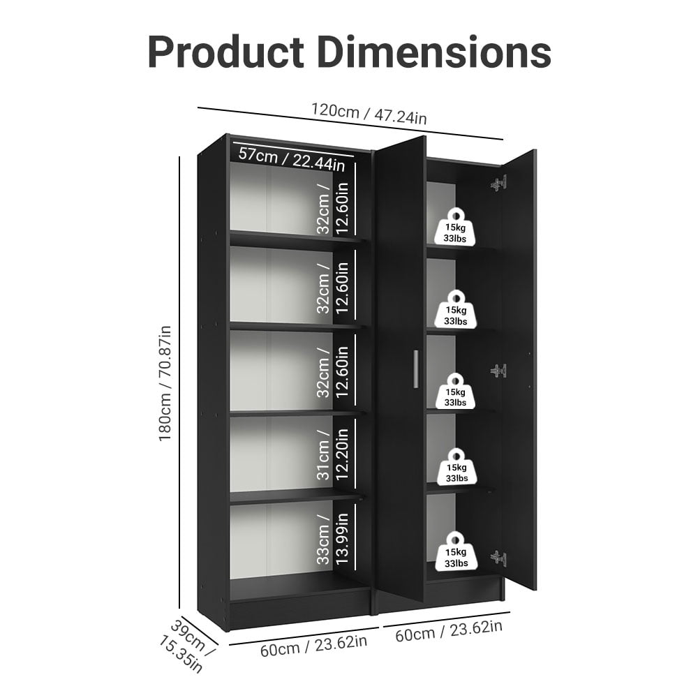 Madesa Garage Pantry Storage Cabinet with 4 Doors and 10 Shelves Wooden Unit – Black