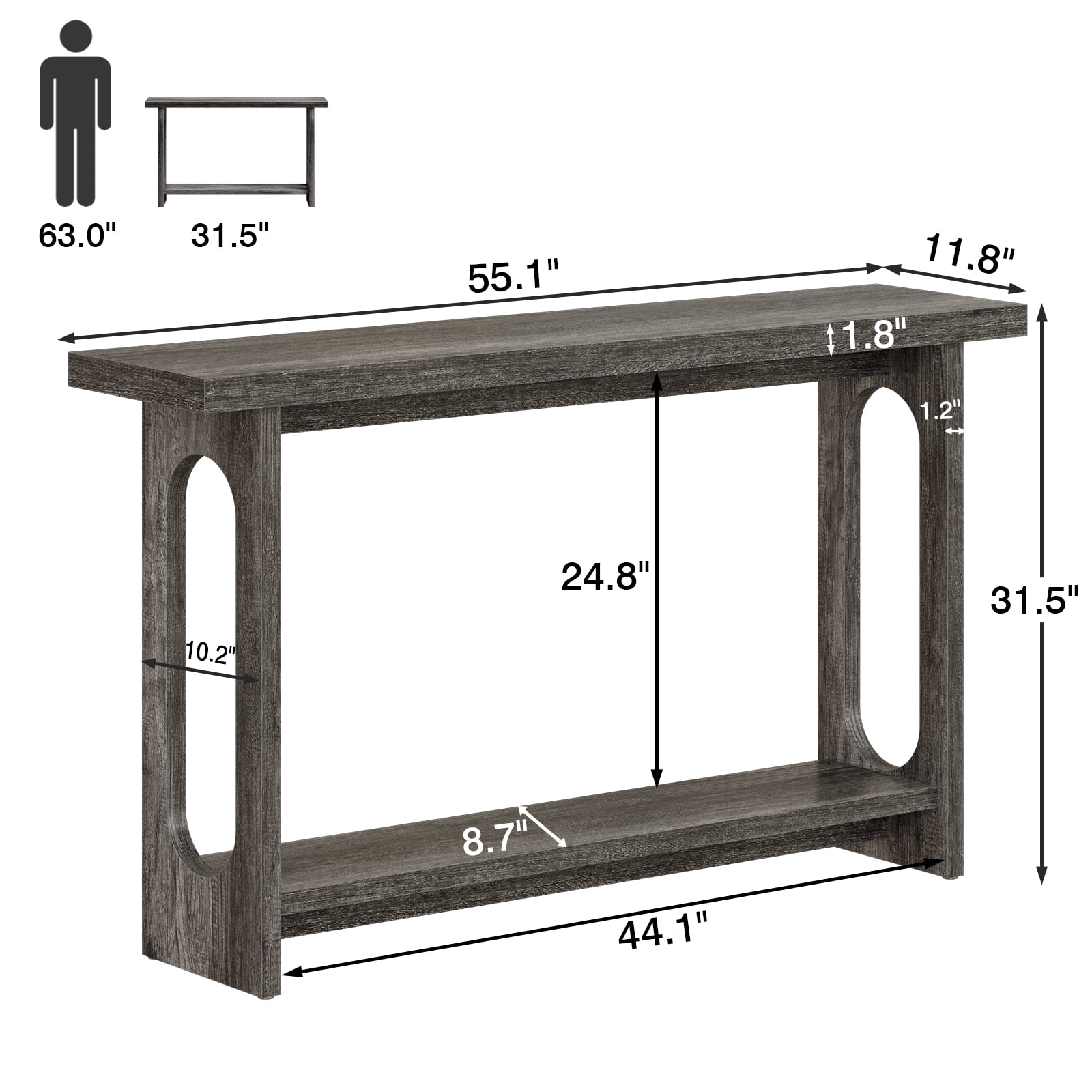 Tarnorci 54" Console Table,  Sofa Table with Storage Shelves, Narrow Table for Entryway,Living Room, Foyer