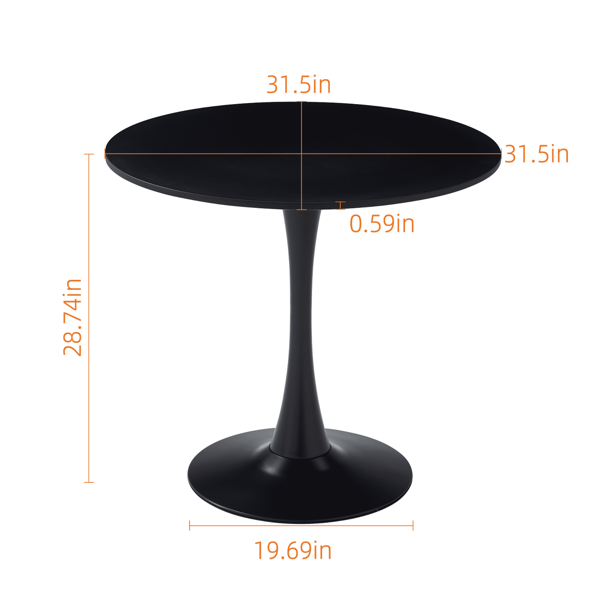 Homy Casa 31.5" Round Dining Table for 2, Mid-Century Pedestal Kitchen Table for Apartments, Black