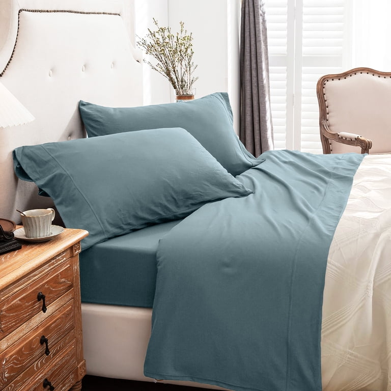 Destiny Crescent 100% Cotton Knit Jersey Twin XL Fitted Sheet 2-Pack - 15" Deep Pocket, 39x80", Grey, For Dorm, Hospital, Split King Beds