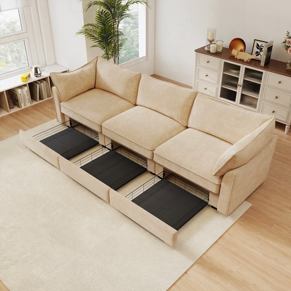 Modern Fabric 3-Seater Sofa with Storage 220×80×75cm