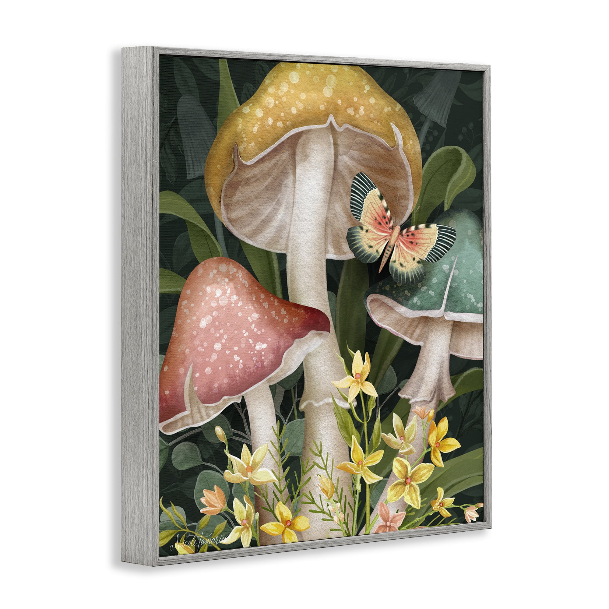 Stupell Industries Midnight Garden Mushrooms Gray Framed Giclee Art, design by Nicole Tamarin