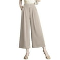 thumbnail image 3 of Women's High Waist Wide Leg Pants, Soft Elastic Waist Pull On Trousers, Flowy Drape Style Pants, Lightweight Breathable Pants, Comfortable Loose Fit Bottoms, Elegant Casual Trousers Beige, 3 of 10