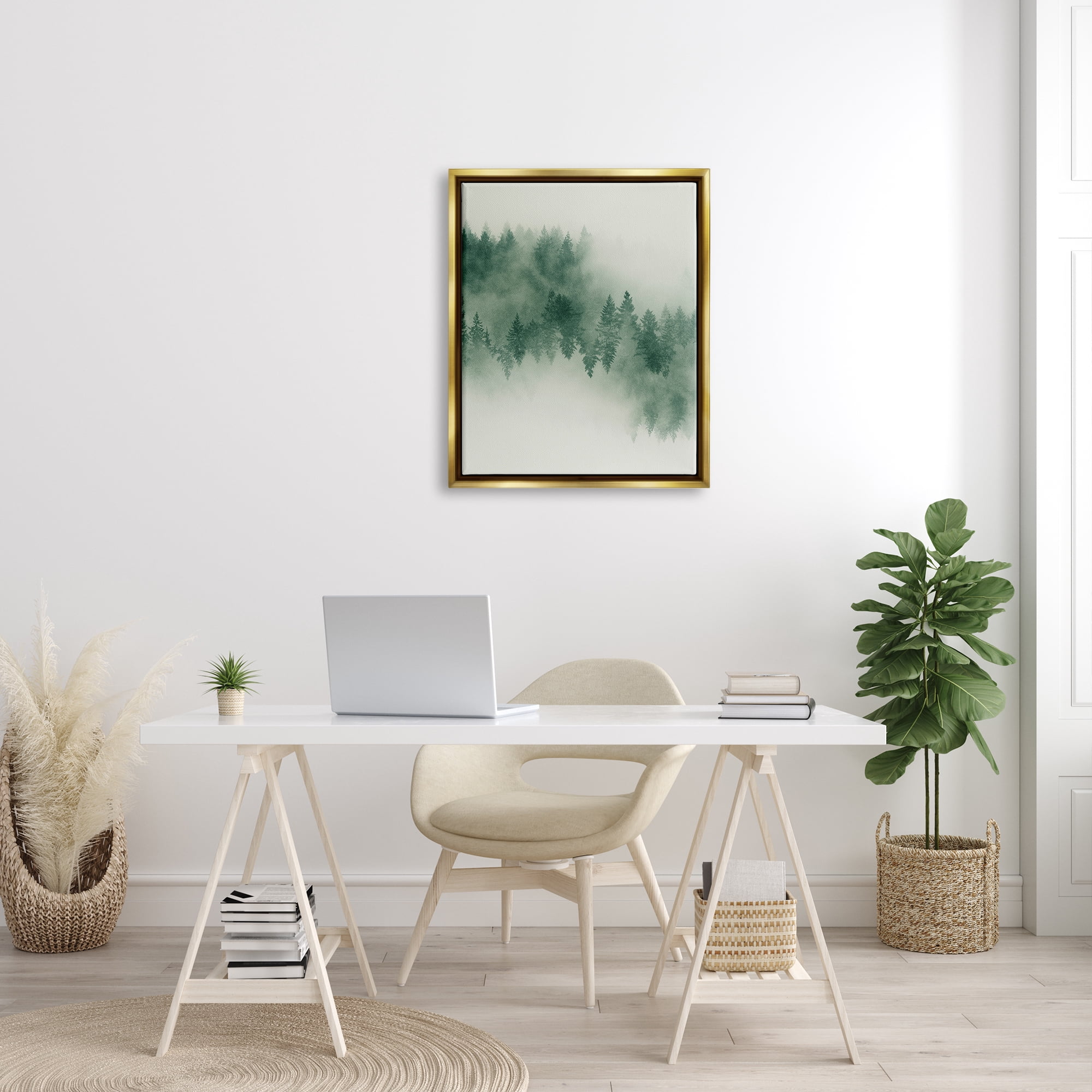 Stupell Surreal Foggy Forest Trees Landscape Painting Gold Floater Framed Art Print Wall Art