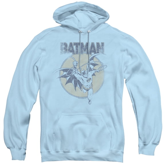 Batman Swinging Bat Adult Pullover Hoodie Sweatshirt Light Blue