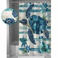 thumbnail image 4 of Blue Sea Turtle Shower Curtain, 48" x 72", Blue Floral Starfish Retro Striped Waterproof Bathroom Curtain Washable Shower Curtain Set with 12 Hooks, 4 of 6